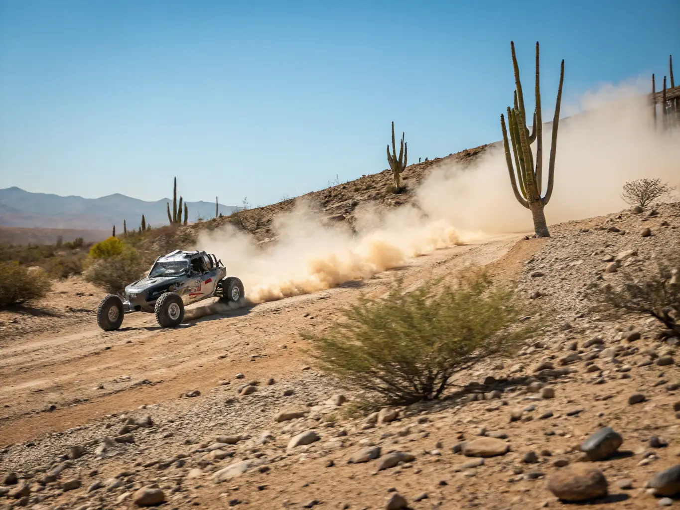 A vibrant image capturing the spirit of the Trophée Roses des Sables rally, featuring women navigating the Moroccan desert in their rally vehicles, showcasing teamwork and determination.