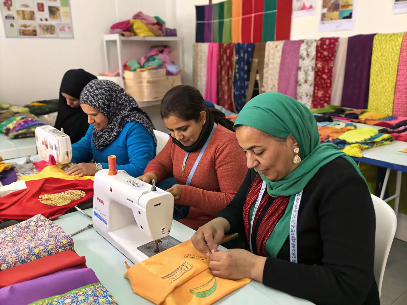 A photograph of a workshop where women are learning new skills, such as first aid or vehicle maintenance, empowering them to overcome challenges and contribute to their communities.