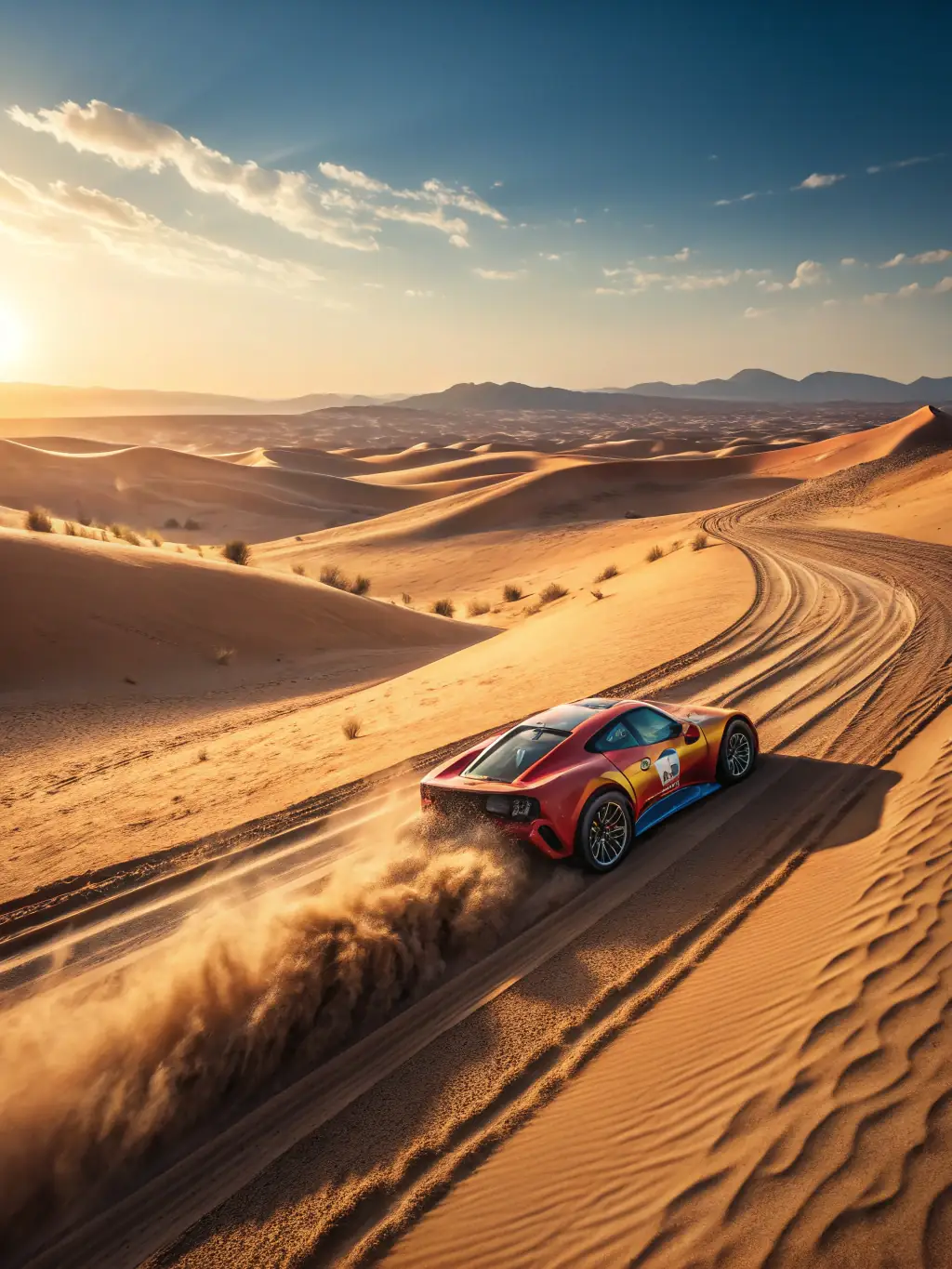 A photo of women participating in the Trophée Roses des Sables rally, driving through the desert landscape, highlighting the adventurous spirit and female empowerment.